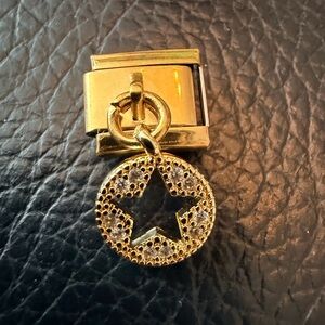 Star Circle Crystal Dangle Italian Charm Link Gold Tone